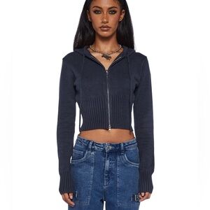 Edikted Desiree Knitted Hooded Cardigan in Navy Blue Women’s Size Small